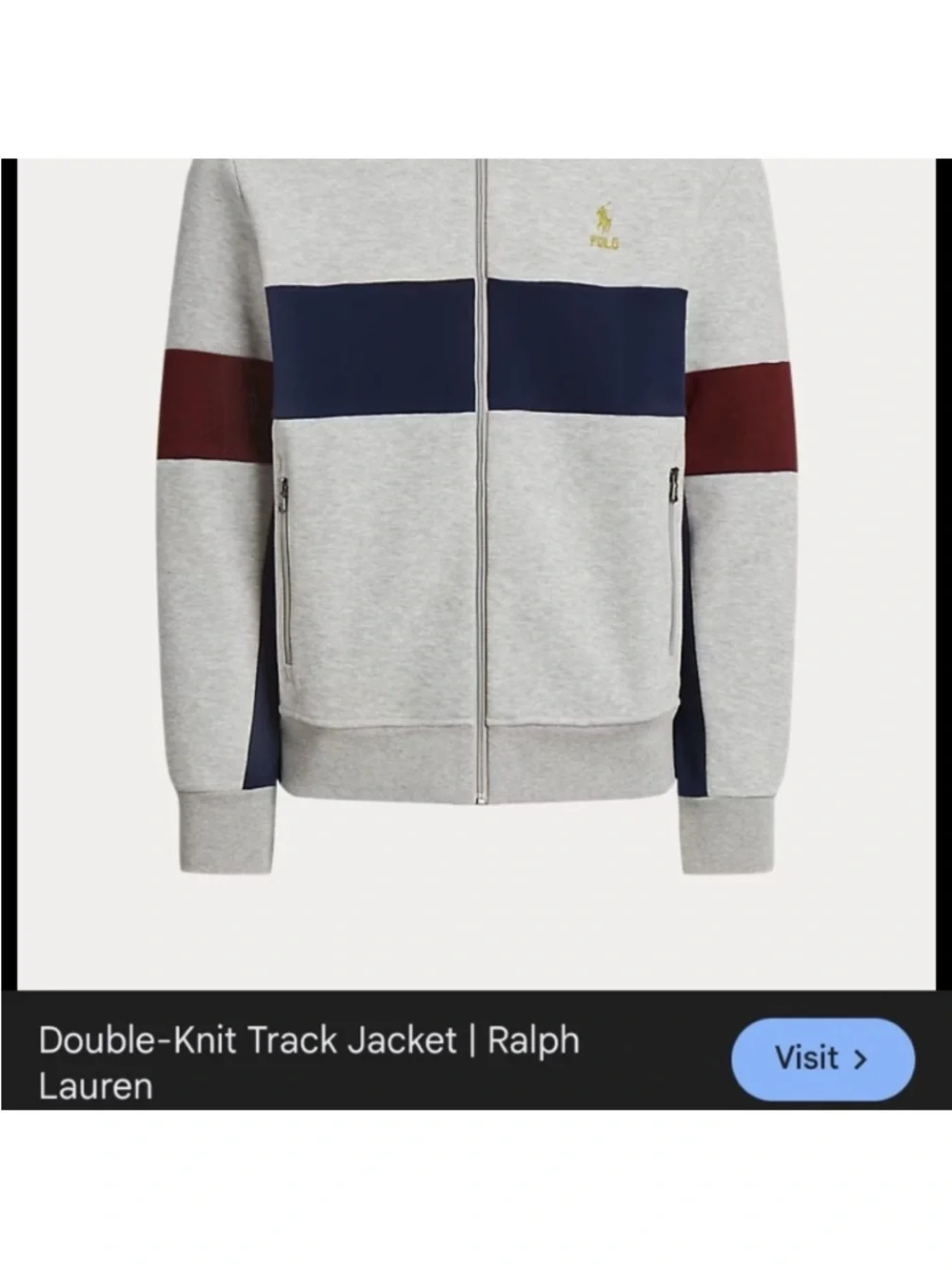Ralph Lauren Grey Track Jacket with Navy Panel & Burgundy Stripes X-Large